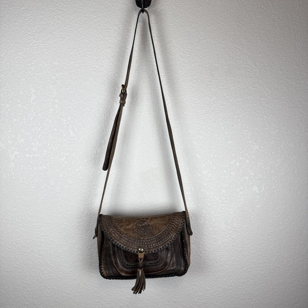 Patricia Nash Womens Beaumont Flap Crossbody Brown Tooled Saddle Leather
